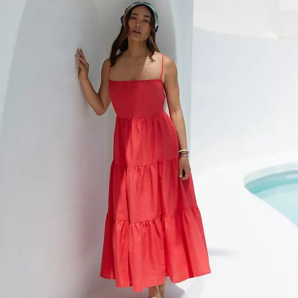 Anthropologie Charlie Holiday Jenna Linen Blend Maxi Dress Oversize Size 10 NWT - Picture 2 of 14